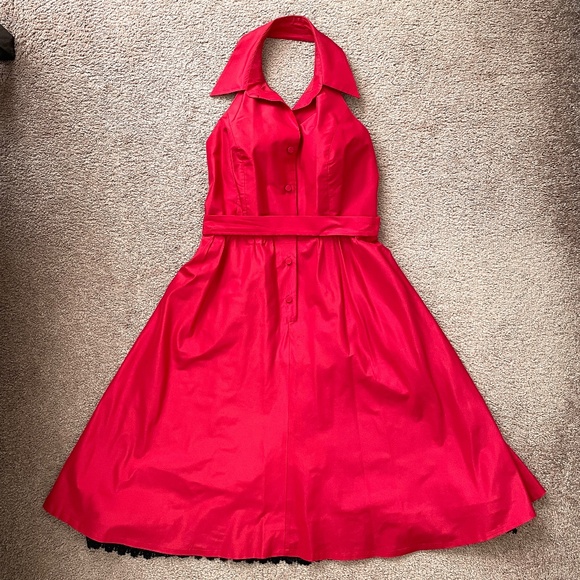 Carmen Marc Valvo Collection Women's Red Halter Dress Black Lace Size 6 - Picture 2 of 14